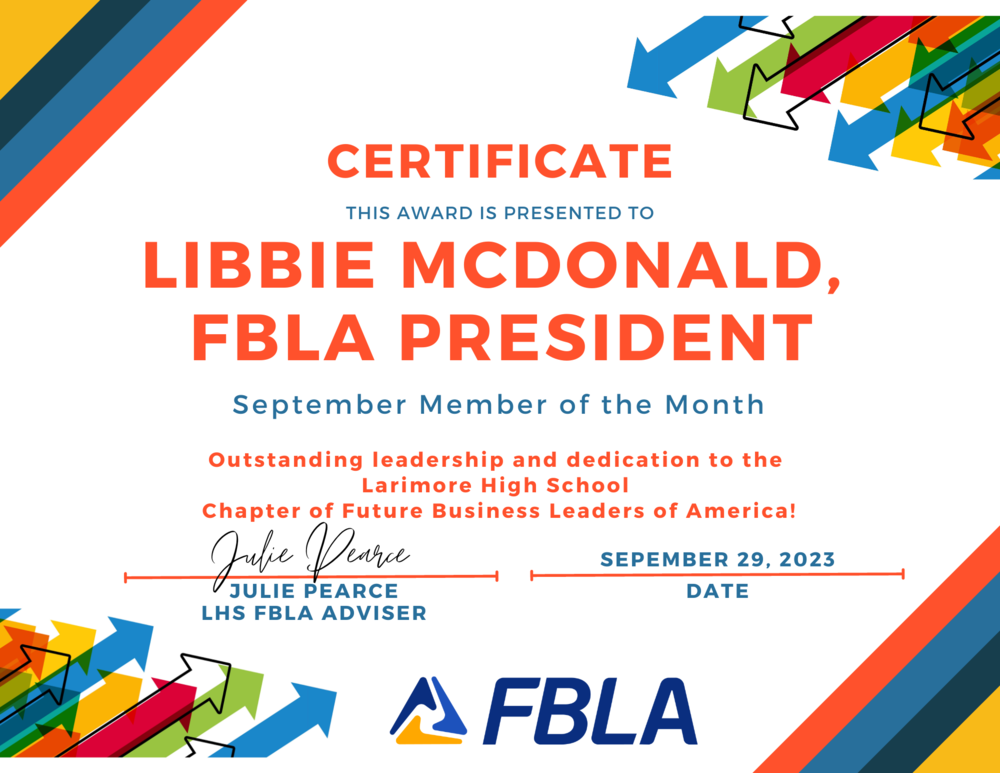 FBLA High School Member of the Month