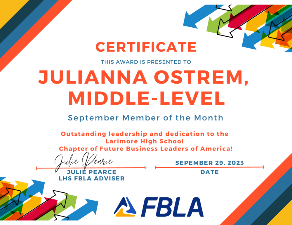 FBLA Middle-Level Member of the Month